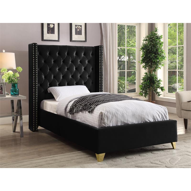 Meridian Furniture Barolo Black Velvet Twin Bed