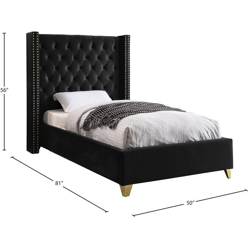 Meridian Furniture Barolo Black Velvet Twin Bed