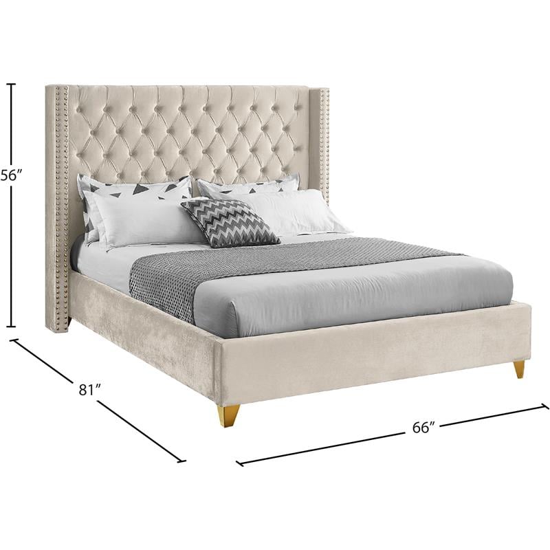 Meridian Furniture Barolo Cream Velvet Full Bed