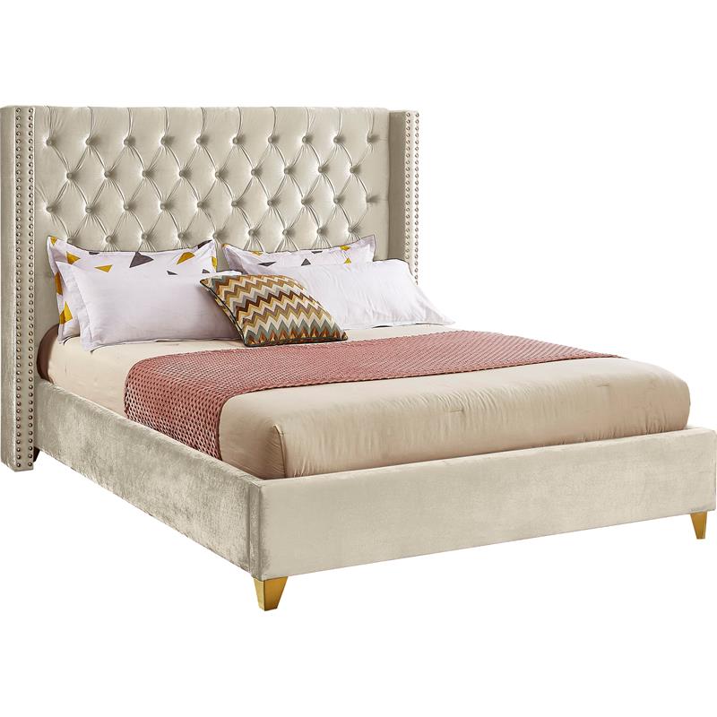 Meridian Furniture Barolo Cream Velvet Queen Bed