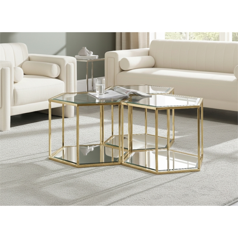 Meridian Furniture Sei Modular Stainless Steel and Glass 3 Piece Coffee Table