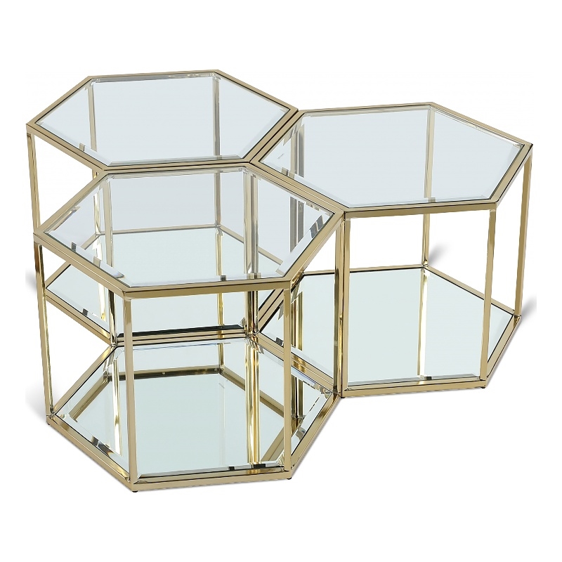 Meridian Furniture Sei Modular Stainless Steel and Glass 3 Piece Coffee Table