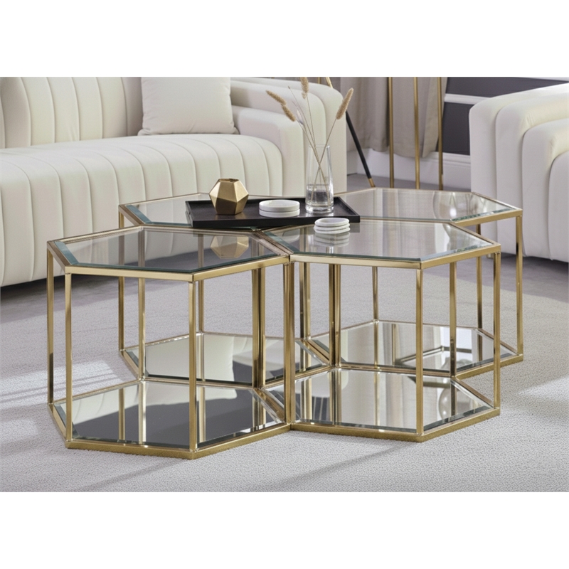 Meridian Furniture Sei Modular Stainless Steel and Glass 4 Piece Coffee Table