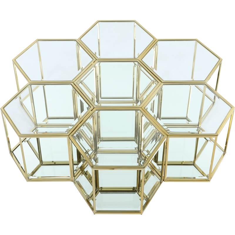 Meridian Furniture Sei Modular Stainless Steel and Glass 7 Piece Coffee Table