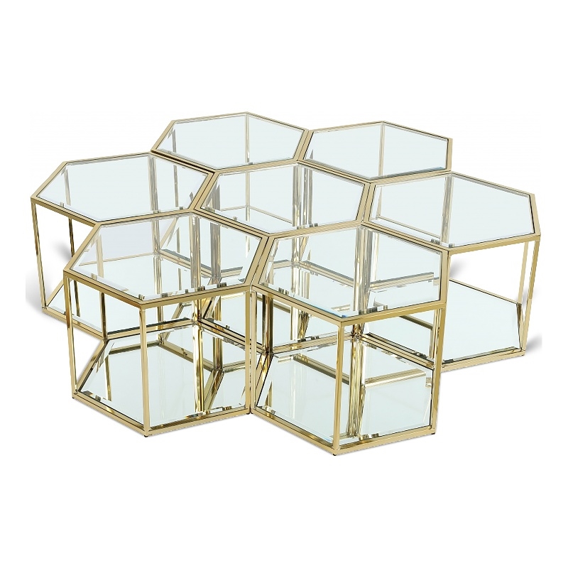 Meridian Furniture Sei Modular Stainless Steel and Glass 7 Piece Coffee Table