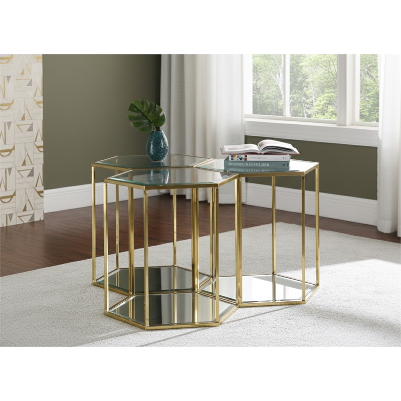 Meridian Furniture Sei Modular Stainless Steel and Glass 3 Piece End Table