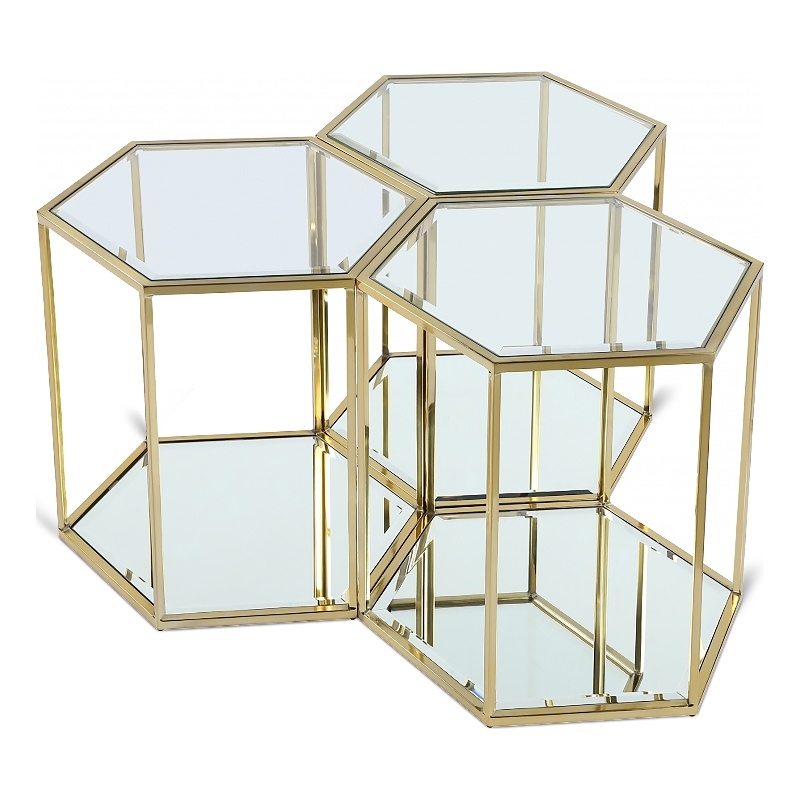 Meridian Furniture Sei Modular Stainless Steel and Glass 3 Piece End Table