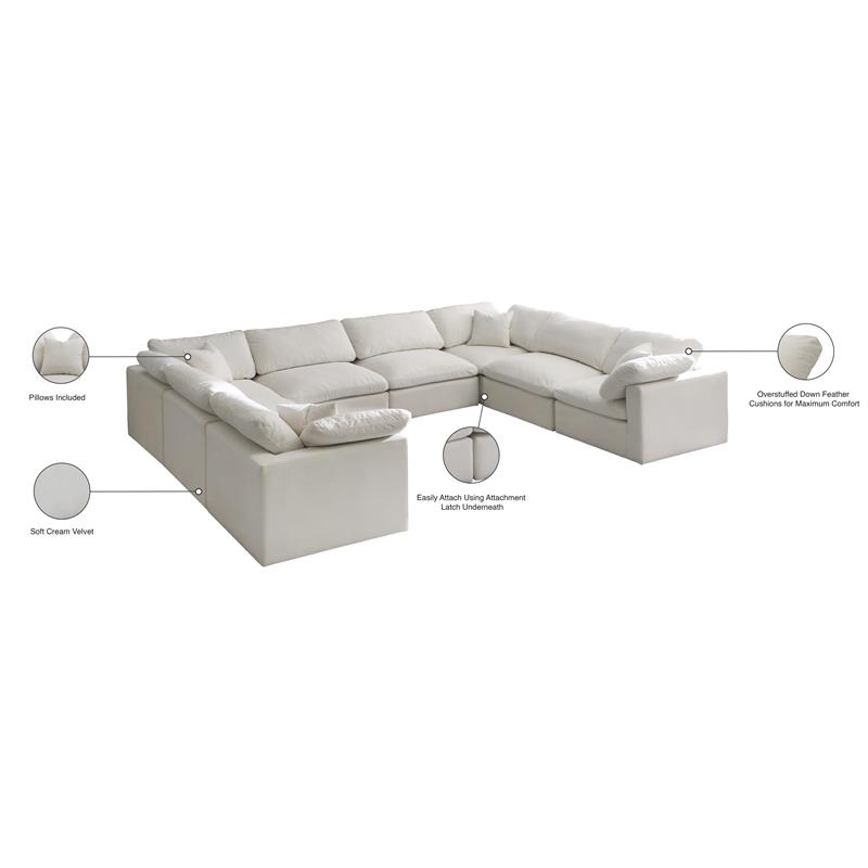 Meridian Furniture Plush Standard Cream Velvet Modular Sectional