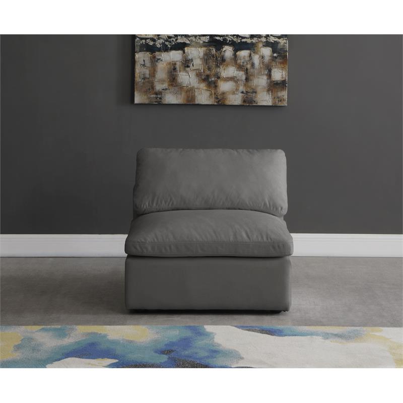 Meridian Furniture Plush Standard Gray Velvet Modular Armless Chair