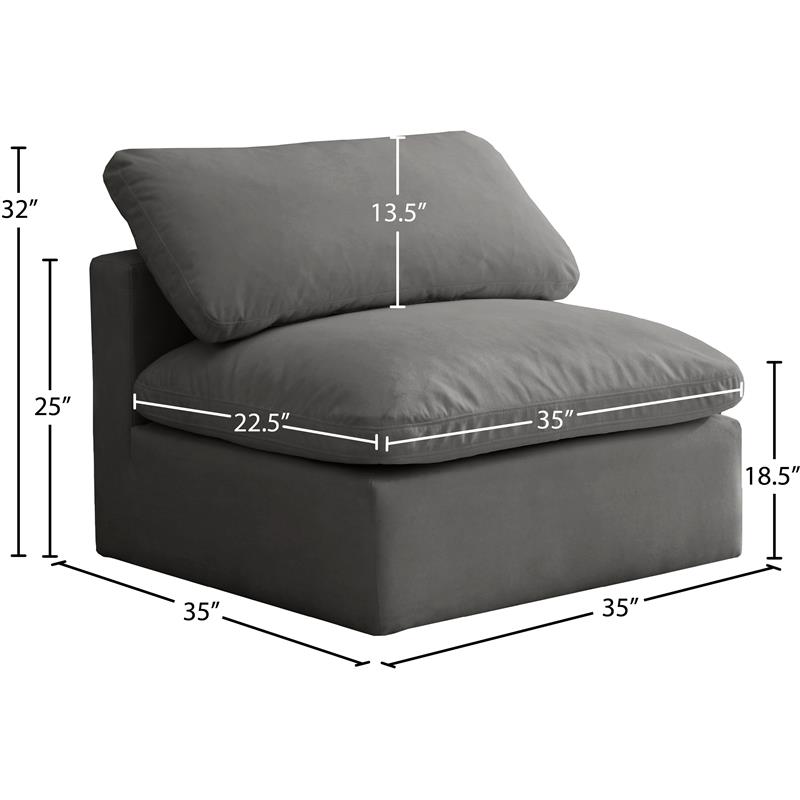 Meridian Furniture Plush Standard Gray Velvet Modular Armless Chair