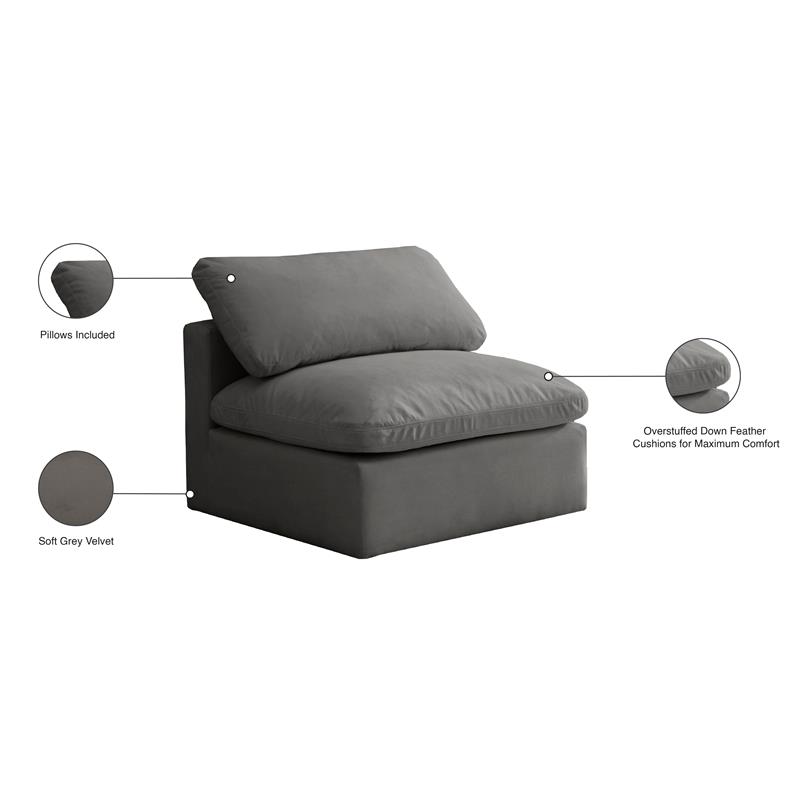 Meridian Furniture Plush Standard Gray Velvet Modular Armless Chair
