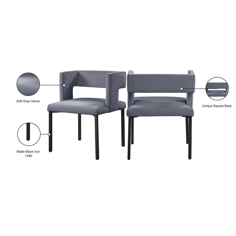 Meridian Furniture Caleb Gray Velvet Dining Chair (Set of 2)