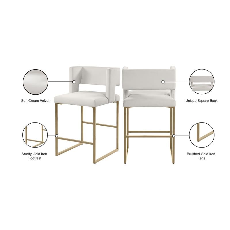 Meridian Furniture Caleb Cream Velvet Counter Stool (Set of 2)