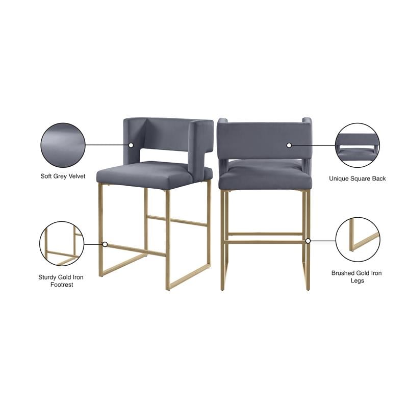 Meridian Furniture Caleb Gray Velvet Counter Stool (Set of 2)