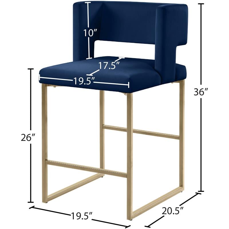 Meridian Furniture Caleb Navy Velvet Counter Stool (Set of 2)