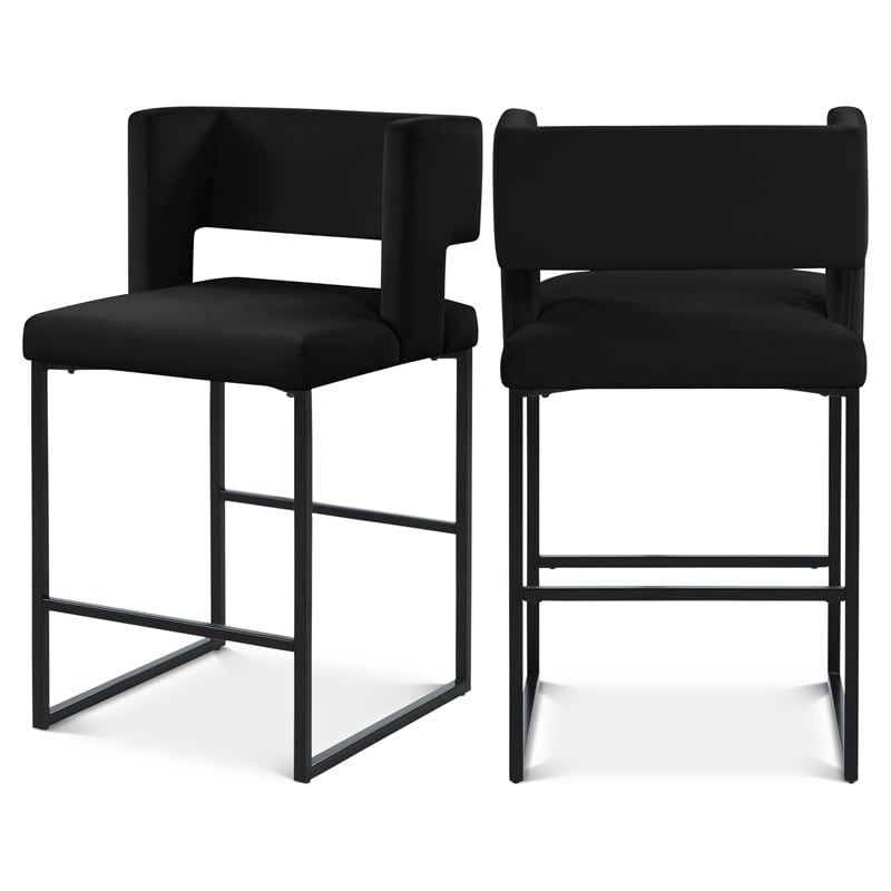 Meridian Furniture Caleb Black Velvet Counter Stool (Set of 2)