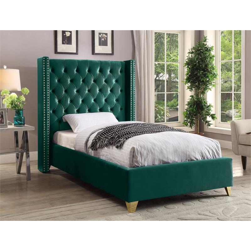 Meridian Furniture Barolo Green Velvet Twin Bed