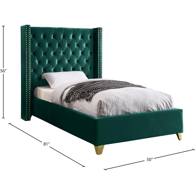 Meridian Furniture Barolo Green Velvet Twin Bed