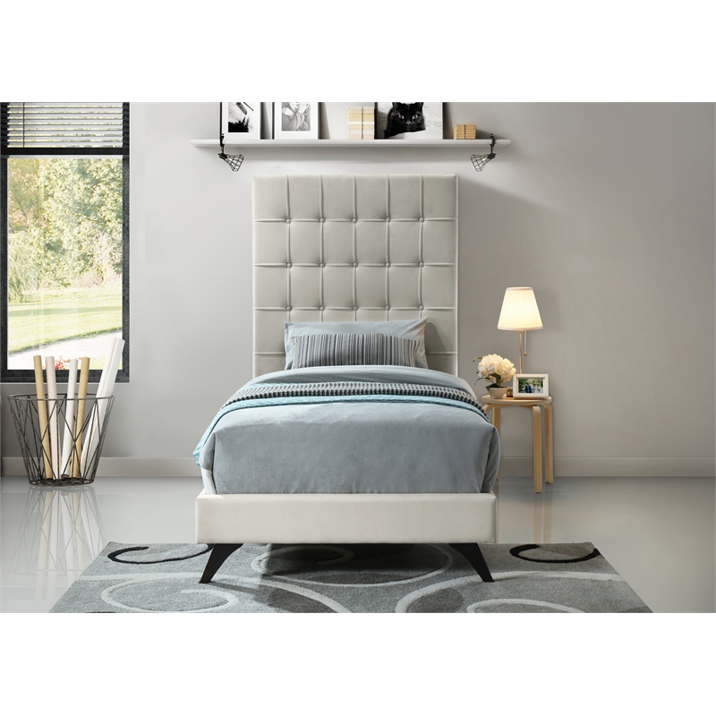 Meridian Furniture Elly Cream Velvet Twin Bed