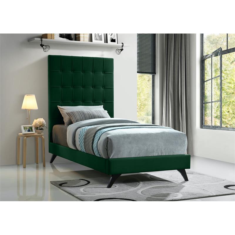 Meridian Furniture Elly Green Velvet Twin Bed