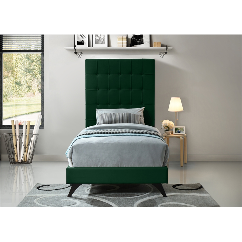 Meridian Furniture Elly Green Velvet Twin Bed