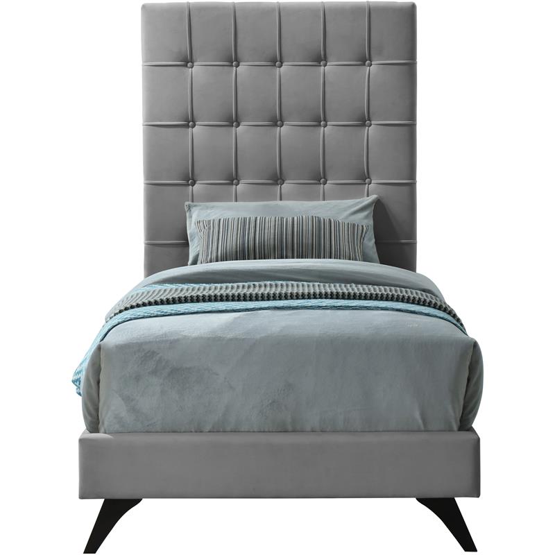 Meridian Furniture Elly Gray Velvet Twin Bed