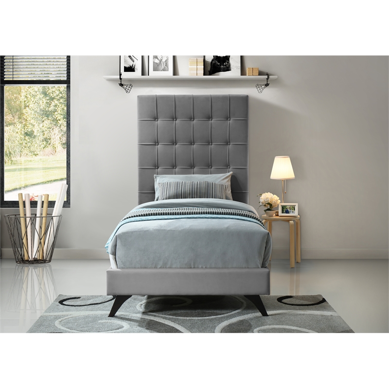 Meridian Furniture Elly Gray Velvet Twin Bed