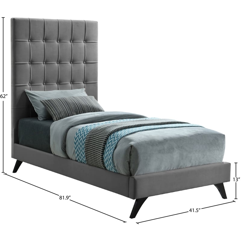 Meridian Furniture Elly Gray Velvet Twin Bed