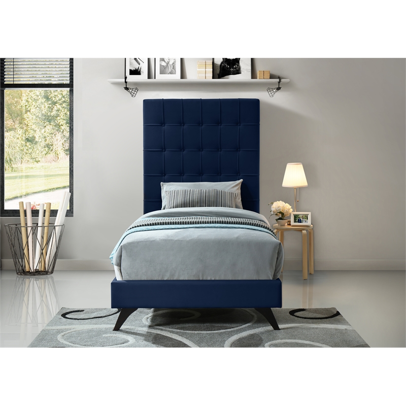Meridian Furniture Elly Navy Velvet Twin Bed
