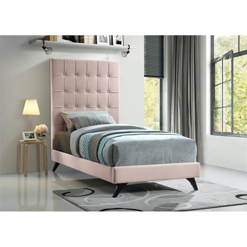 Meridian Furniture Elly Pink Velvet Twin Bed