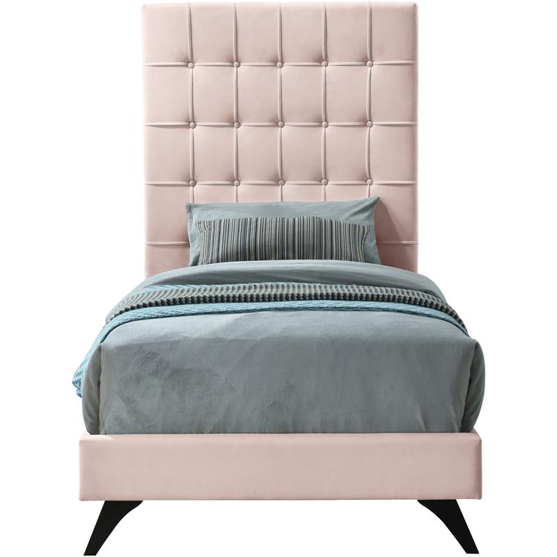 Meridian Furniture Elly Pink Velvet Twin Bed