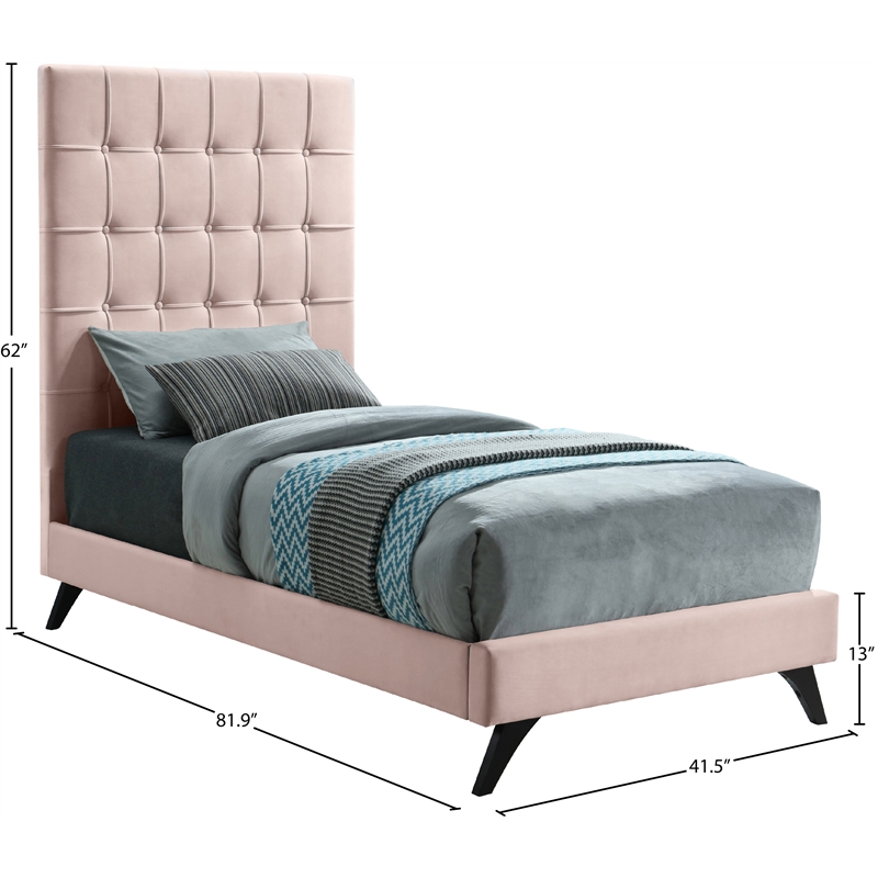 Meridian Furniture Elly Pink Velvet Twin Bed
