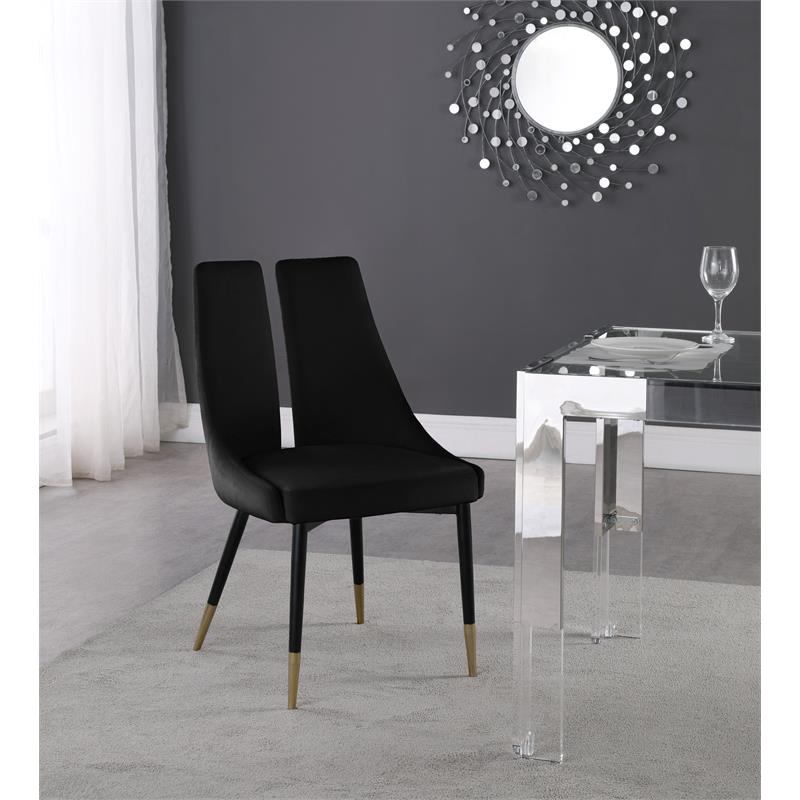 Meridian Furniture Sleek Black Velvet Dining Chair Set of 2