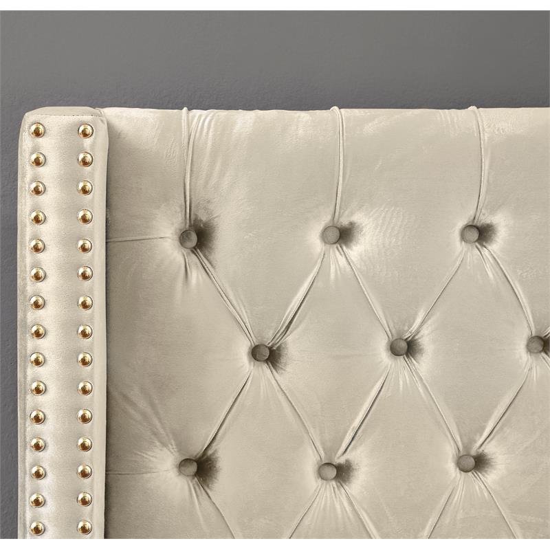 Meridian Furniture Barolo Cream Velvet Twin Bed
