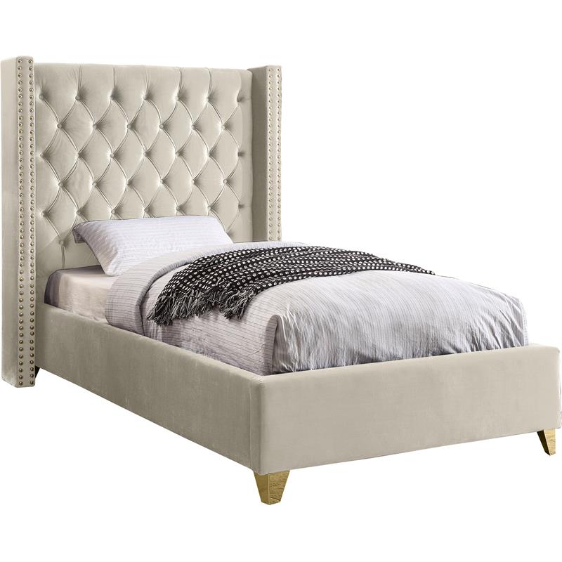 Meridian Furniture Barolo Cream Velvet Twin Bed