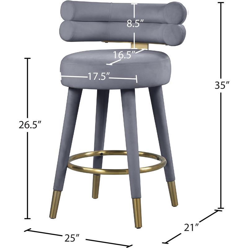 Meridian Furniture Fitzroy Gray Velvet Counter Stool (Set of 2)