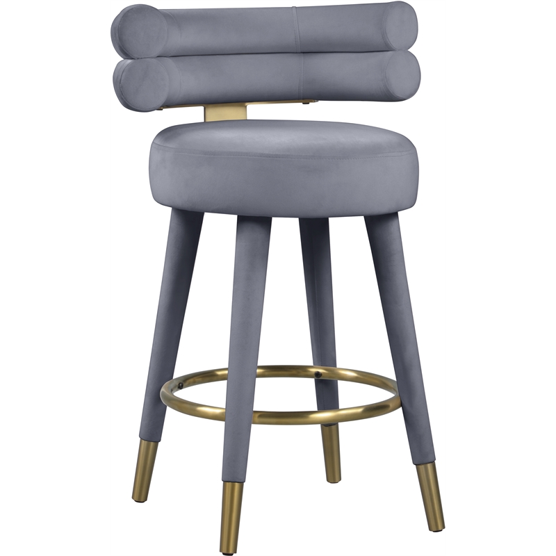 Meridian Furniture Fitzroy Gray Velvet Counter Stool (Set of 2)