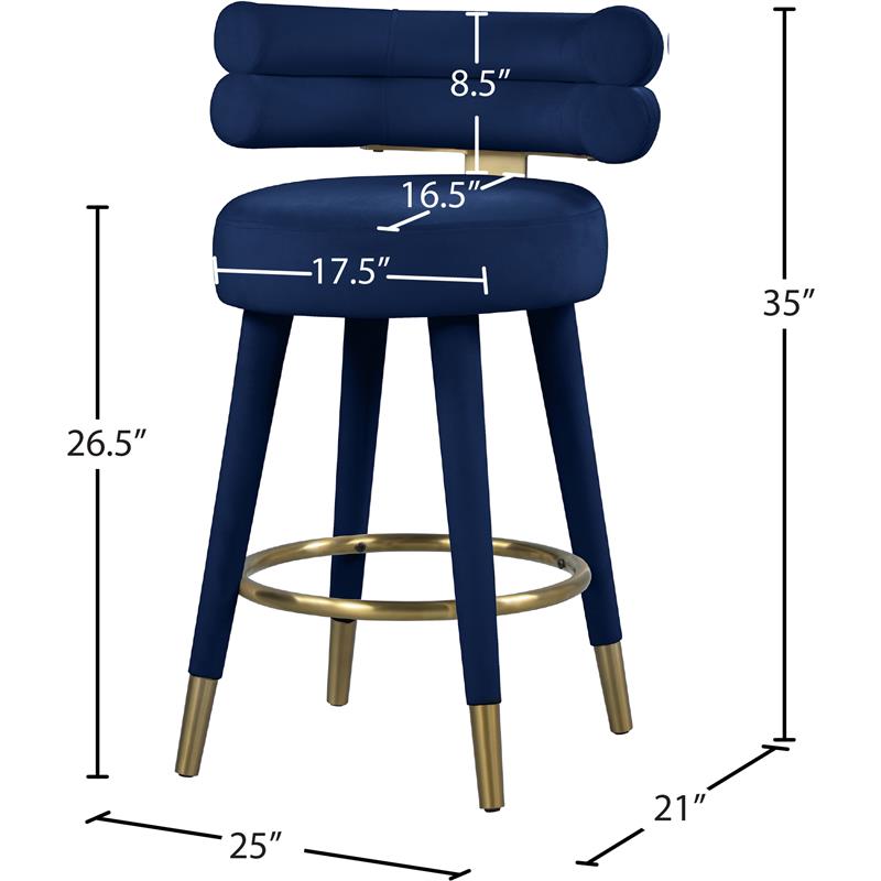 Meridian Furniture Fitzroy Navy Velvet Counter Stool (Set of 2)
