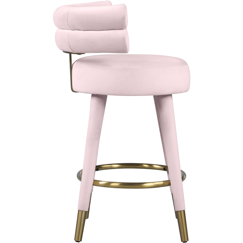 Meridian Furniture Fitzroy Pink Velvet Counter Stool (Set of 2)
