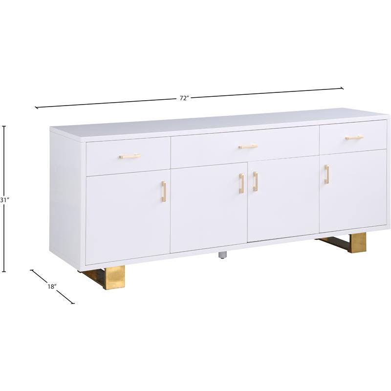 Meridian Furniture Excel Sideboard/Buffet in Rich White Lacquer and Gold Finish