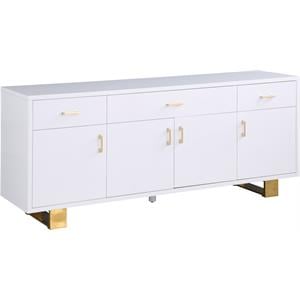 Meridian Furniture Excel Sideboard/Buffet in Rich White Lacquer and Gold Finish