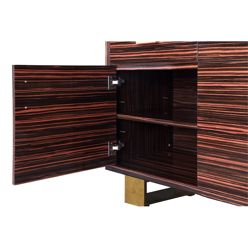 Meridian Furniture Excel Sideboard/Buffet in Rich Brown Zebra Wood Lacquer