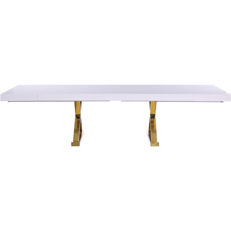 Meridian Furniture Excel White Lacquer Top Extendable 2 Leaf Dining Table