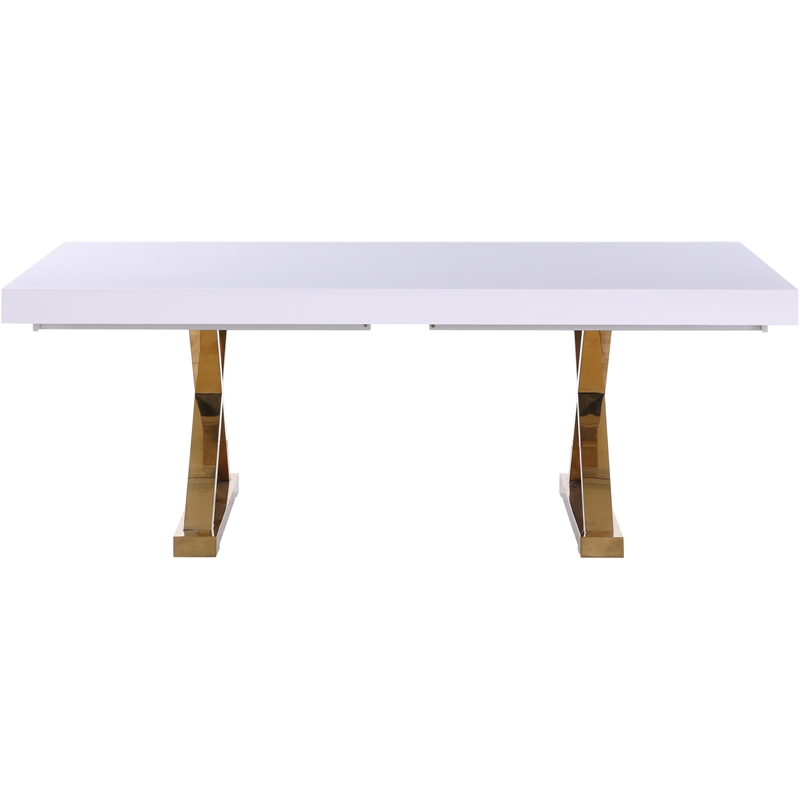 Meridian Furniture Excel White Lacquer Top Extendable 2 Leaf Dining Table