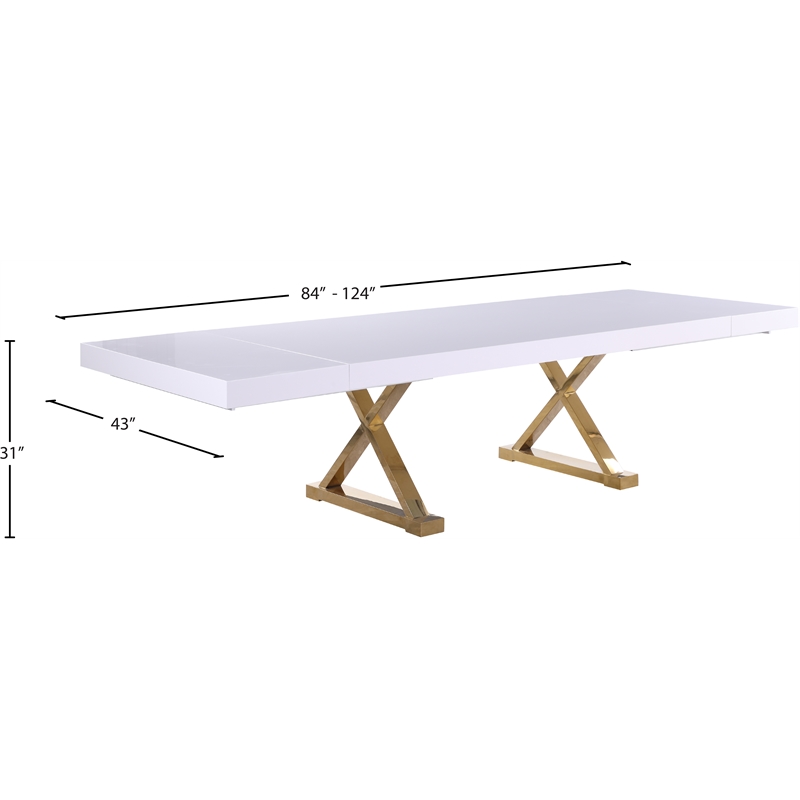 Meridian Furniture Excel White Lacquer Top Extendable 2 Leaf Dining Table