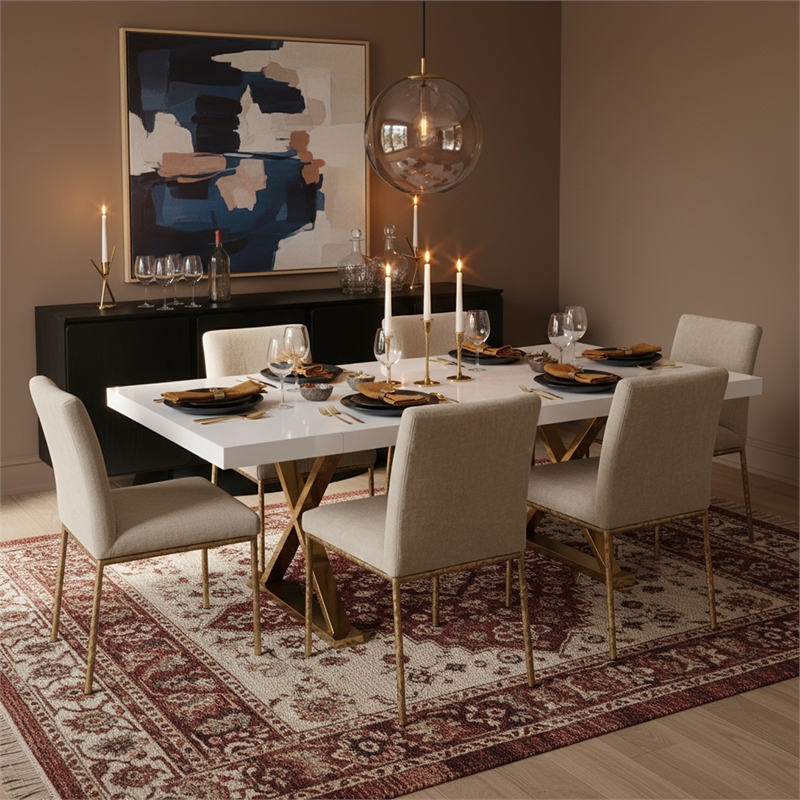Meridian Furniture Excel White Lacquer Top Extendable 2 Leaf Dining Table