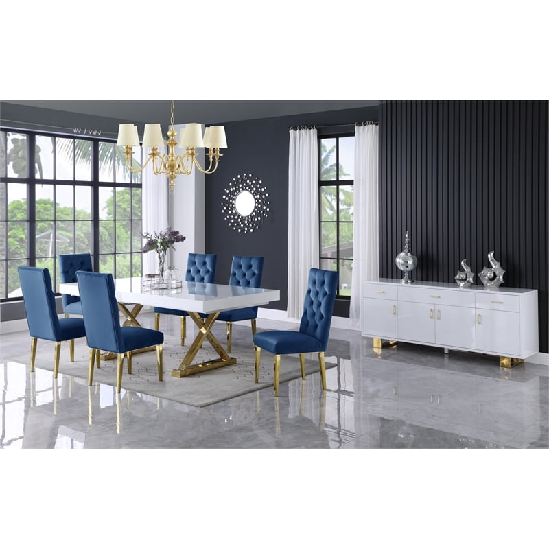 Meridian Furniture Excel White Lacquer Top Extendable 2 Leaf Dining Table