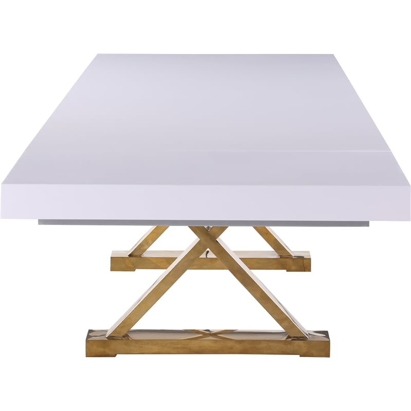 Meridian Furniture Excel White Lacquer Top Extendable 2 Leaf Dining Table