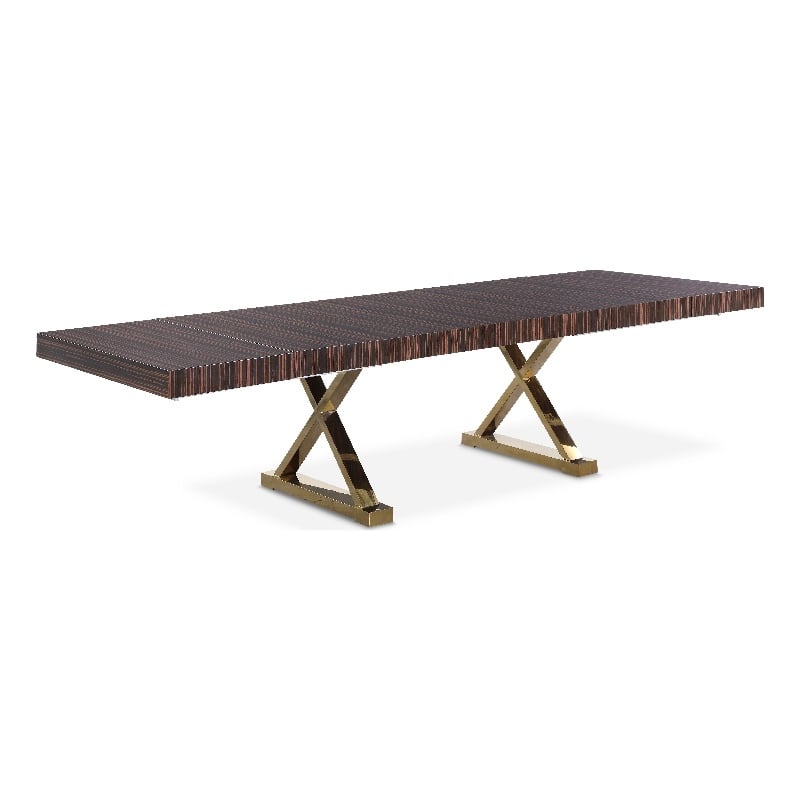 Meridian Furniture Excel Zebra Wood Lacquer Top Extendable 2 Leaf Dining Table