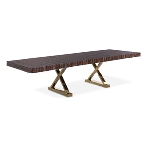 Meridian Furniture Excel Zebra Wood Lacquer Top Extendable 2 Leaf Dining Table